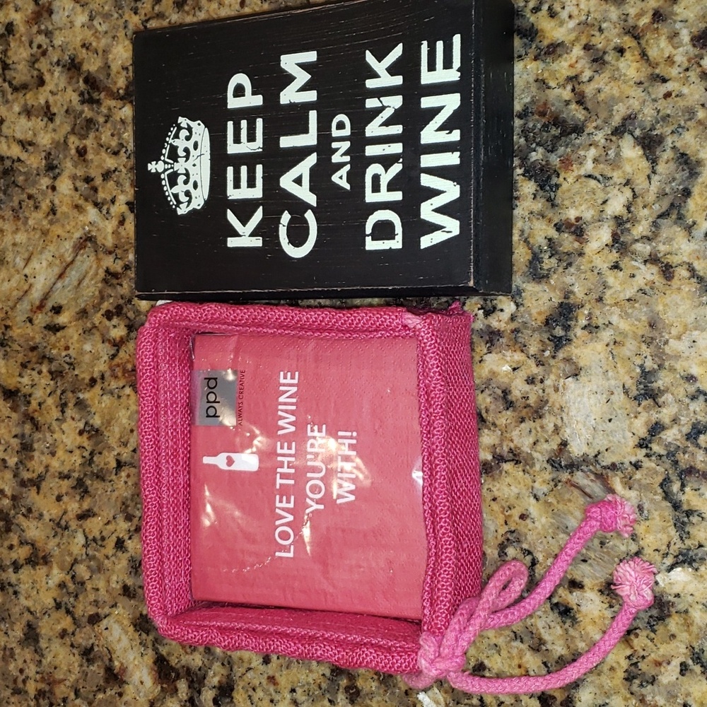 Pink Wine Cocktail Napkin Holder/Wood Keep Calm and Drink Wine Small Plaque‎